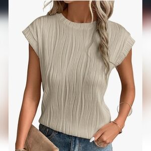 🔷️ EVALESS Womens Short Sleeve Textured Tops Crewneck Knit Loose Size Medium